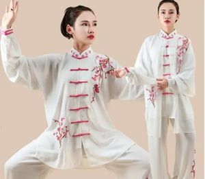 エスニック衣類ユニセックス高品質の太極拳フーユニフォーム中国語スタイル刺繍服Shaolin Wushu Morning Exercise Costumes 231212