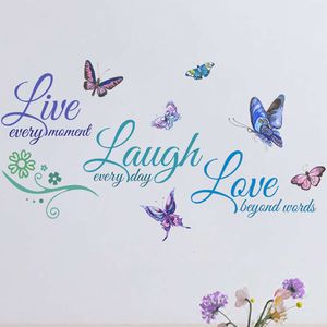 Żyj śmiech miłość kolorowe słowo słowo cytat naklejki ścienne kalkomanie na ścianach motyla pokój dla dzieci pokój nastolatek pokój dekoracyjne naklejki