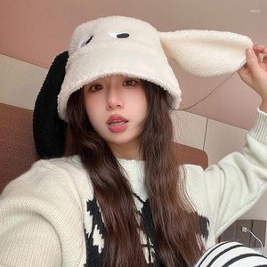 Berets Korean Funny Contrasting Colors Big Ears Imitation Lamb Wool Bucket Hats Men Autumn And Winter Fashion Warm Cute Women's Caps