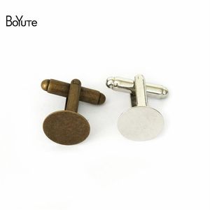 Boyute 20pcs 브론즈 실버 골드 도금 둥근 15mm 플랫 패드 카보콘 커프 단추 블랭크 베젤 트레이 DIY 보석 제조 재료 274W