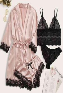 Senhoras pijamas lingerie sexy tamanho grande serviço de casa sexy rendas senhoras pijamas de cetim sono casual pijamas serviço de casa suit2876190