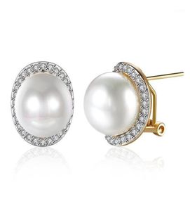 Stud Wedding Jewellry White Cubic Zirconia Pearl Earrings Gold Overlay For Women Fashion Jewelry E209614636502