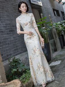 Temel gündelik elbiseler gelin partisi cheongsam oryantal bayan elbise moda Çin tarzı zarif uzun qipao lüks düğün robe vestido s5xl 231212