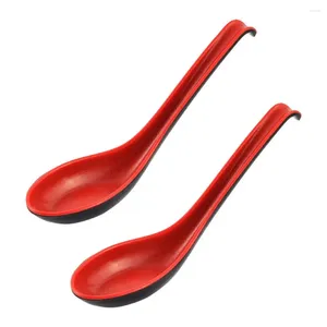 Ложки 5 шт., красные, черные суповые пластиковые двухцветные ложки с крючком, практичные портативные с длинной ручкой, японские ложки для риса с защитой от ожогов