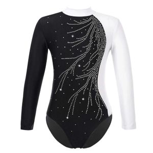 Dancewear Kids Girls Ballet Dance Costumes Leotard Long Sleeves Gymnastics Workout Bodysuit Keyhole Back Figure Skating Dancewear Jumpsuit 231213