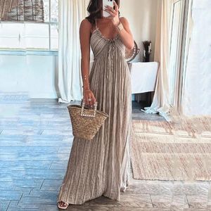 Casual Kleider Ellafads Frauen Maxi Kleid Sommer Gedruckt Halfter Ärmellose V-ausschnitt Spitze Up Backless Strand Lose Hohe Streetwear