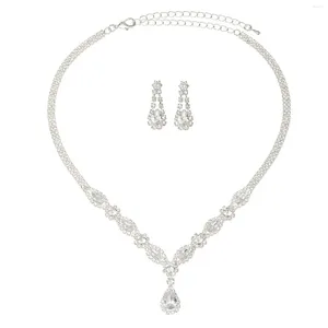 Necklace Earrings Set Women's Wedding Jewelry Shiny Waterdrop Rhinestone Bracelet For Women And Bridesmaids