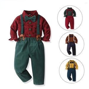 Ternos masculinos menino terno 2 peça natal verde impresso cardigan meninos suspender calças lapela arco para festa de casamento banquete conjunto