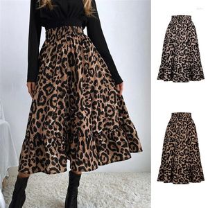 Kjolar som säljer sexig leopard tryck kjol mode lös svängklänning kvinnliga kvinnors långa