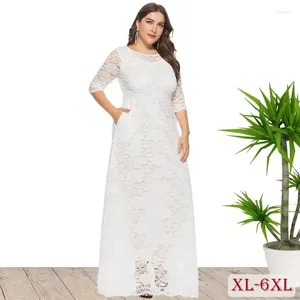 Plus size vestidos elegante vestido de casamento branco para as mulheres 6xl bordado rendas noite longo elegante feminino vestido alta qualidade