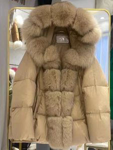 Women's Down Parkas Winter Jacket Kvinnor Real Fur Coat White Duck Down Jacka Women Overdimensionerad rävpäls krage Big päls tjock varm ytterkläder 231212