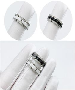 Europe America Style moda mężczyźni damskie tytanowe stalowe grawerowane litera pojedyncza rząd ceramiczne miłośnicy diamentów wąskie pierścienie 2379253