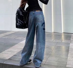 Womens jeans high-waisted designer straight-through wide leg pants show thin women casual pants Size S-L-