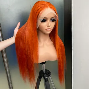 Wholesale Price 12A 10A Malaysian Peruvian Indian Brazilian Orange Silky Straight 13x4 Transparent Lace Frontal Wig 18-26 Inch 100% Raw Virgin Human Hair