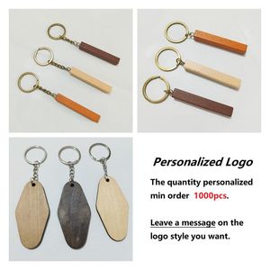 Free laser engraving logo Rectangular wooden bar beech wood keyring wooden keychain personalized logo key hang tag P190