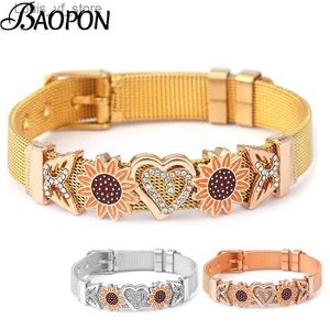 Bracelets de charme Baopon Color de ouro aço inoxidável pulseira de aço para homens homens girassol amor contas Bracelets Banglen Jewelry Gift 2021 Novo T231213