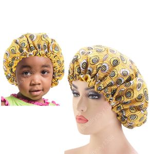 2pcsset stain silky big bonnet for parent chids african print ankara bonnet women elfeep cap cap headhat hair wrap7978872