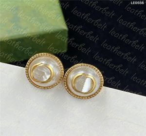 Classic Pearl Ear Stud Chic Double Letter Studs Retro Gold Plated Earring Women Birthday Party Jewelry With Box3089754