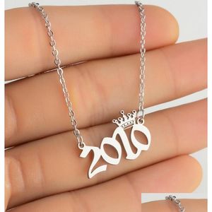 Jewelry 2Pcs Jewelry Crown Year Number Necklaces For Women 1997 1998 1999 Goth Stainless Steel Pendant Necklace Choker Collare Gold Dr Dhoja