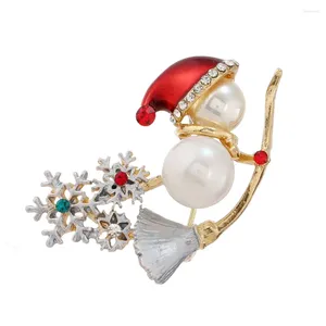 Brooches Muylinda Enamel Pearl Snowman Skiing Brooch Cute Small Snowflake Christmas Pin Design High Quality Kids Jewelry