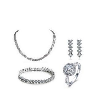 New 925 Sterling Silver Jewelry Sets Engagement Wedding for Brides Ring Earrings Bracelet Necklace N0012865024