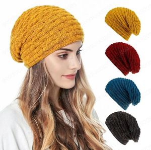 Mujeres Hombres invierno cálido gorro sombreros Cable tejido forro polar esquí calavera gorra holgada gorras gruesas deporte al aire libre lana Hat1610998