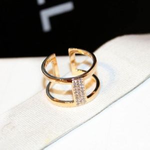 Nya trendiga ins diamant zirkonia geometriska ringar med presentförpackning mode lyxig designer öppen ring för kvinnor flickor justerbar ros go8940417