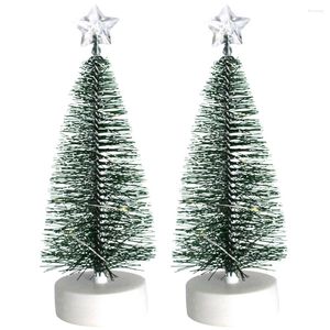 Christmas Decorations 2Pcs 6.7Inch Tabletop Mini Tree With Multicolored Lights Star Treetopper Pre-Lit Artificial For Party