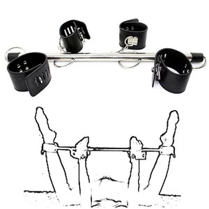 Adult Toys BDSM Bondage Adjustable Handcuffs Ankle Cuffs with Stainless Steel Spreader Open Legs Pu Leather Set for Couple Sex Games 231213