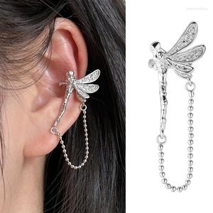 Ryggar örhängen Dragonfly Ear Muffs Clip på 2023 Trend Earbone Fake Piercing Earring Pärlor Tasselkedja Silverfärg Fodemudi