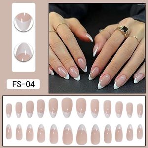 False Nails 24st Artificial Acrylic Nail Art Fake French White Edge Teardrop Naken Powder Demookable Press On Designs Tips