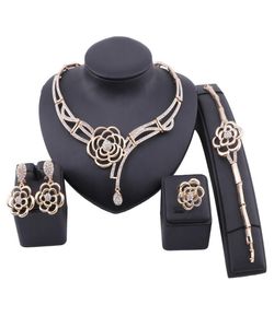 Fashion Dubai Gold Color Jewelry Flower Crystal Necklace Bracelet Ring Earring Women Italian Bridal Accessories Jewelry Set4047106