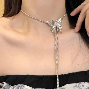 Chains Elegant Pullable Butterfly Pendant Necklace Rhinestone Chain For Women Bling Tennis Crystal Choker Party Jewelry