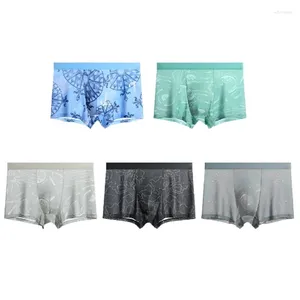 Underpants Men Middle Waist Boxer Shorts Underwear Ice Silk Smooth Cool Printing Ventilate Fashion Fitness Sports Briefs L-5XL