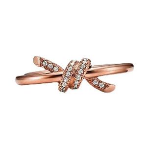 Designer Brand TFFS Anello di nodo del temperamento semplice per donne 925 fiocco intrecciato con diamante in oro in argento sterling con logo