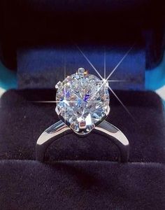 Ringar för kvinnor prinsessa 925 silver sex klo ringdumty smycken runda vita aaa cz diamant bröllop gåvor7700756