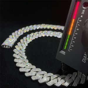 18mm 20mm Moissanite Iced Out Diamond Cuban Chain Necklace 925 Sterling Silver Hip Hop Miami Link