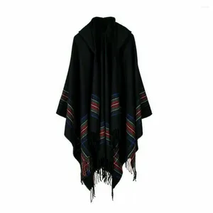 Eşarplar Erkek Yün Karışımı Stripe kapüşonlu şal Manteau Boho Çingene Hippi Cape Poncho Hoody Unisex