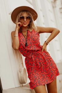 Casual Dresses Fashion Style Street Elegant Selling Amazon V Neck SleeDeless Nipped-Waist Women's Trendy Zipper Dress
