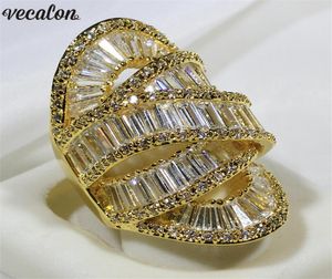 Vecalon Big Aride Party Ring Gold Color 925 Sterling Silver Diamond Engagement Wedding Band Rings for Women Men Finger Jewelry5100329