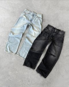 Jeans da donna Jeans strappati retrò strappati con bordo vivo lavati da uomo Y2K hiphop street jean a vita alta moda casual Harajuku pantaloni dritti jean 2312012