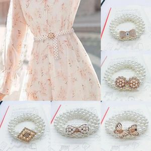 Bälten tröja dekorativ pärla midjebälte eleganta kläder levererar diamantkedja elastiska spänne kvinnor