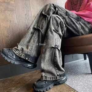 メンズジーンズスプリングカジュアルズボンニッチデザインセンスプリーツパンツトレンディブランドRuffian Pantalones de Hombre