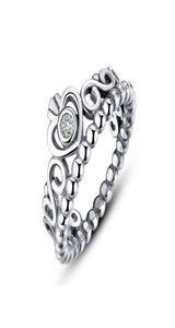 Kvinnor Girls Princess Tiara Crown Ring 925 Sterling Silver Wedding Jewelry for Rose Gold förlovningsringar med originalbox Set3951171