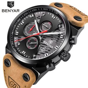 BENYAR Impermeabile 30M Outdoor Hollow Sport Cronografo Orologio Scheletrato Calendario Orologi al quarzo da uomo supporto drop289w