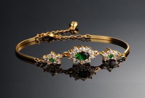 Moda tenis bileklik bilezik zincirleri altın kaplama parlak çiçek yuvarlak yeşil zirkon mücevher gelin düğün tasarımcıları bilezik w5320788