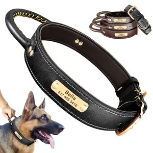 Hundetraining Obedience, individuelles Lederhalsband, personalisiertes ID-Tag, kostenloses graviertes Namensschild, Haustierhalsbänder mit Griff für mittelgroße und große Hunde 231212