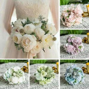 Varumärkesstil Artificial Rose Flower for Wedding Party Home Decor Fake Flowers Bridal Bouquet Decorative Wreaths7605557