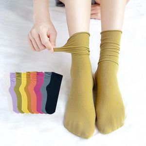 Damen-Socken, 1/2 Paar, Mädchen, dünn, lose Packung, Harajuku, niedlich, lang, mit Rüschen, lässig, weiches Nylon, hochelastisch, solide, weiß, lila