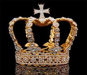 Masculino cruz coroa barroco nupcial coroa de casamento rei real tiara vestido de casamento festa de aniversário acessórios desempenho diadema s9266126268